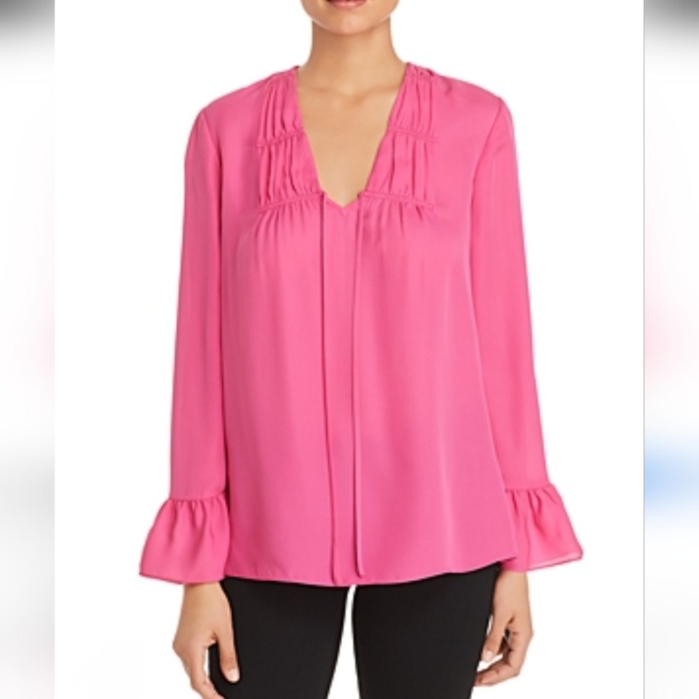 Kobi Haleprin Mia Rasberry Pink Silk Poet Sleeve Pop Over Blouse